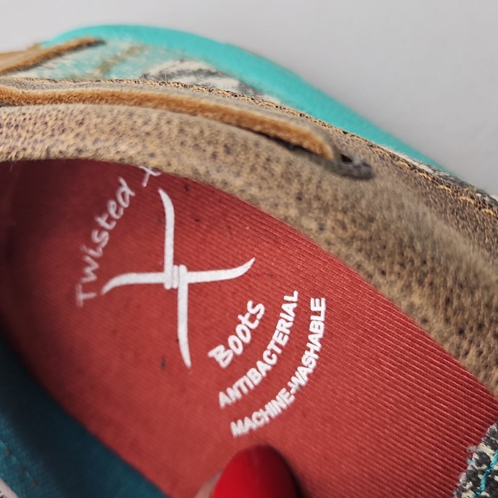 Twisted X Aztec Print & Leather Handcrafted Boat Shoe Driving Moccasins 8 - Picture 3 of 12